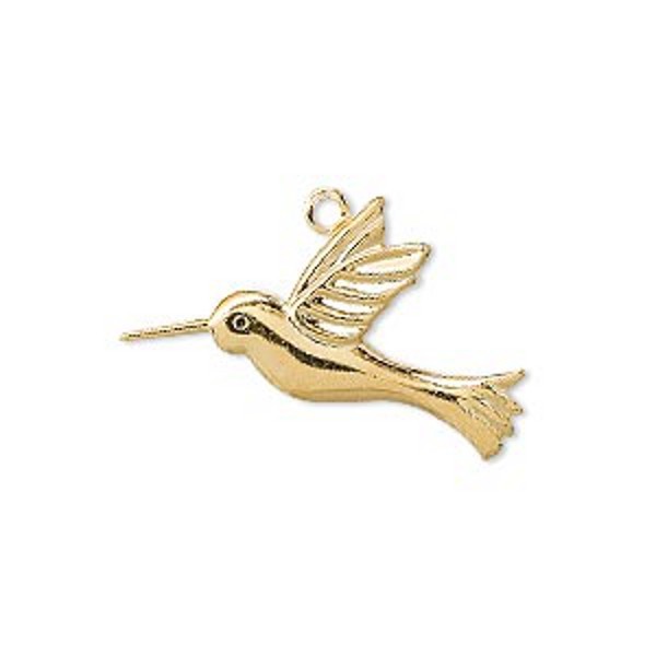 Gold Hummingbird Charms Single Sided Bird Drops Jewelry Scrapbook Lot of 6