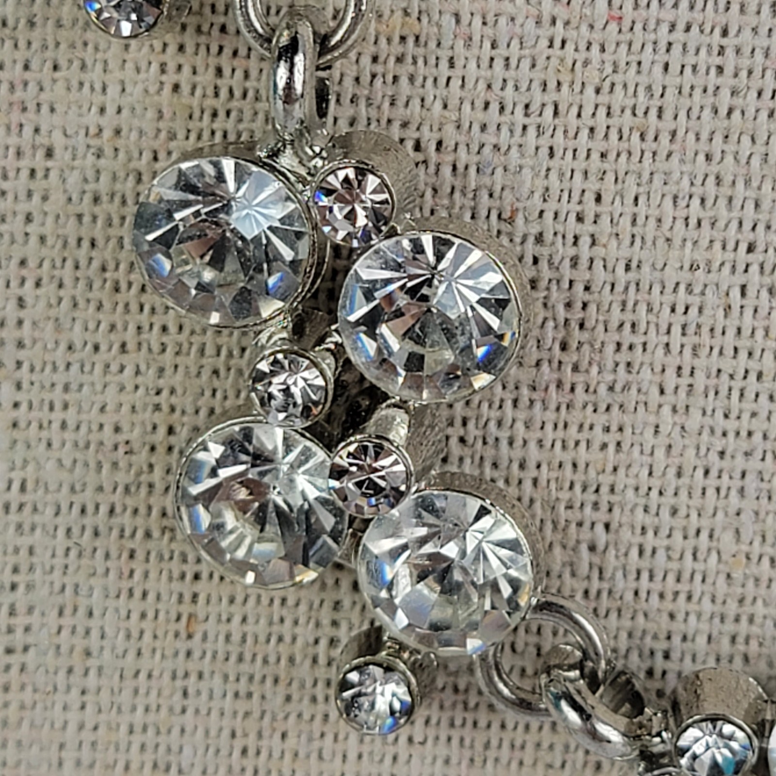 Silver-Tone Clear Crystal Statement Bib Necklace 20.5 in Lobster Clasp
