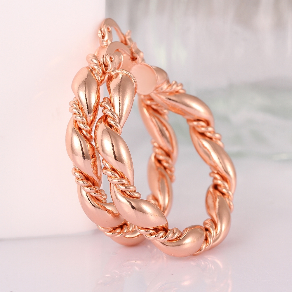 18K Rose Gold Latch Back Hoop Bali Earrings L120