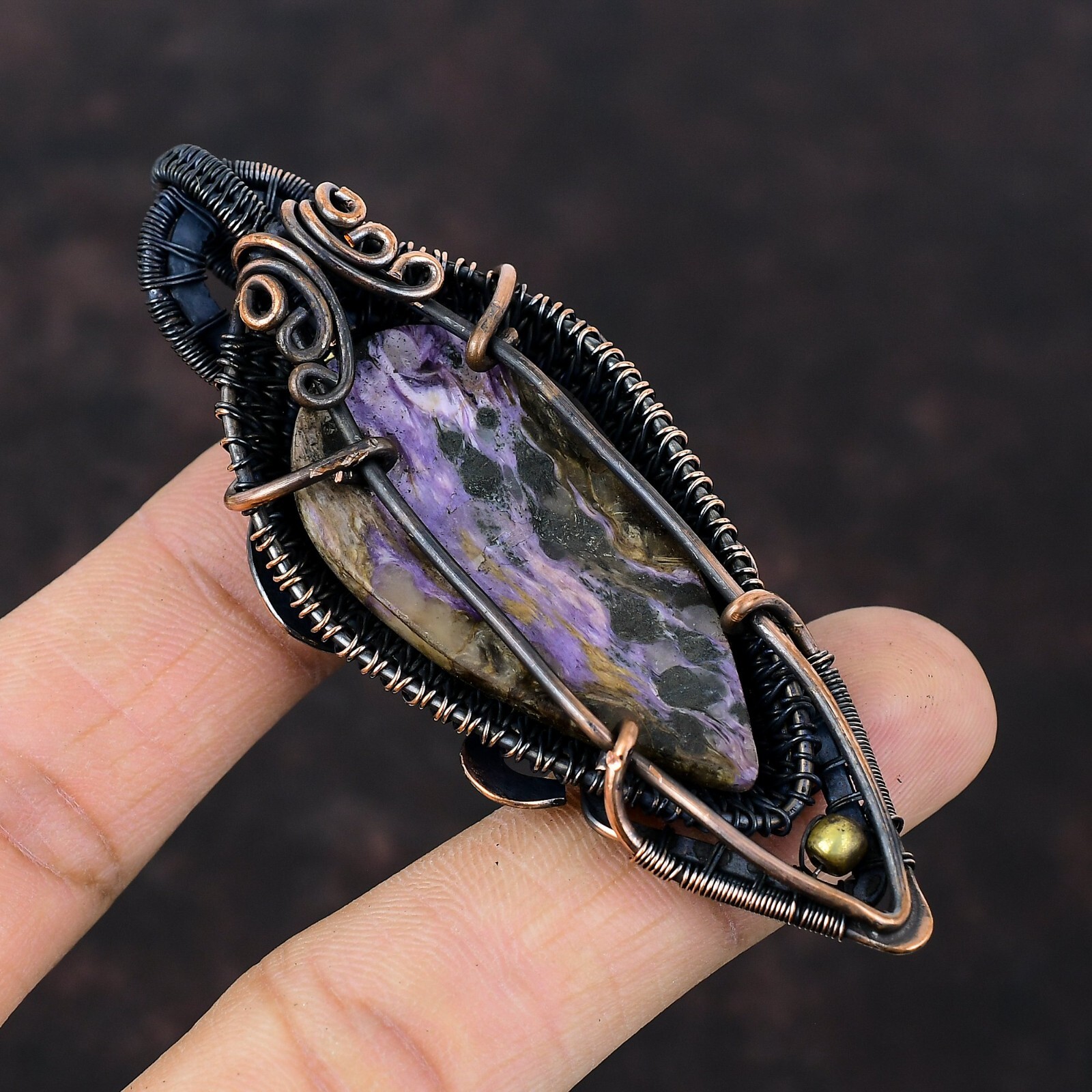 Women Day Sale Russian Charoite Copper Mother Gift Wire Wrapped Pendant 3.23″