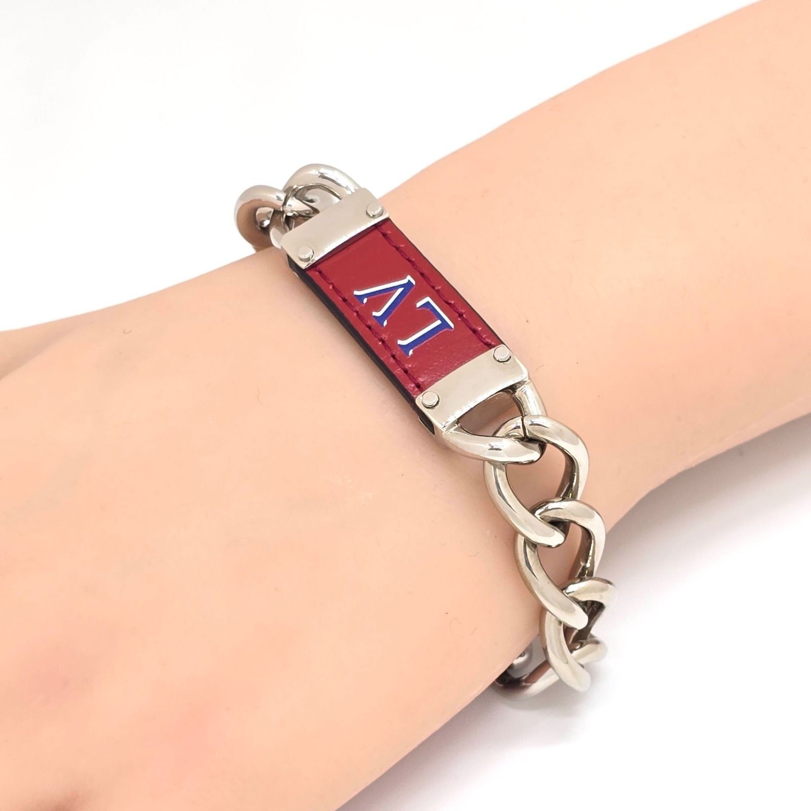 Louis Vuitton My LV Chain Bracelet Leather Red Silver M68105 Made in Italy