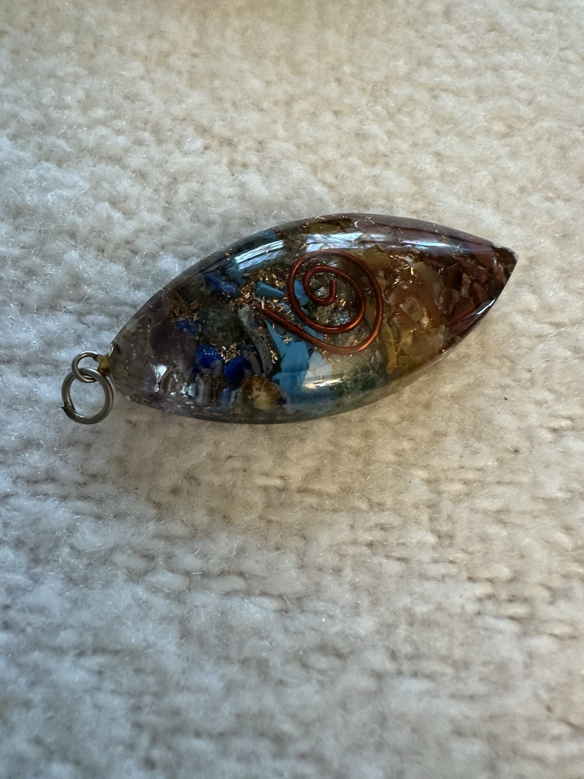 Orgonite Pendant Resin Crystal Metal Navette Shaped