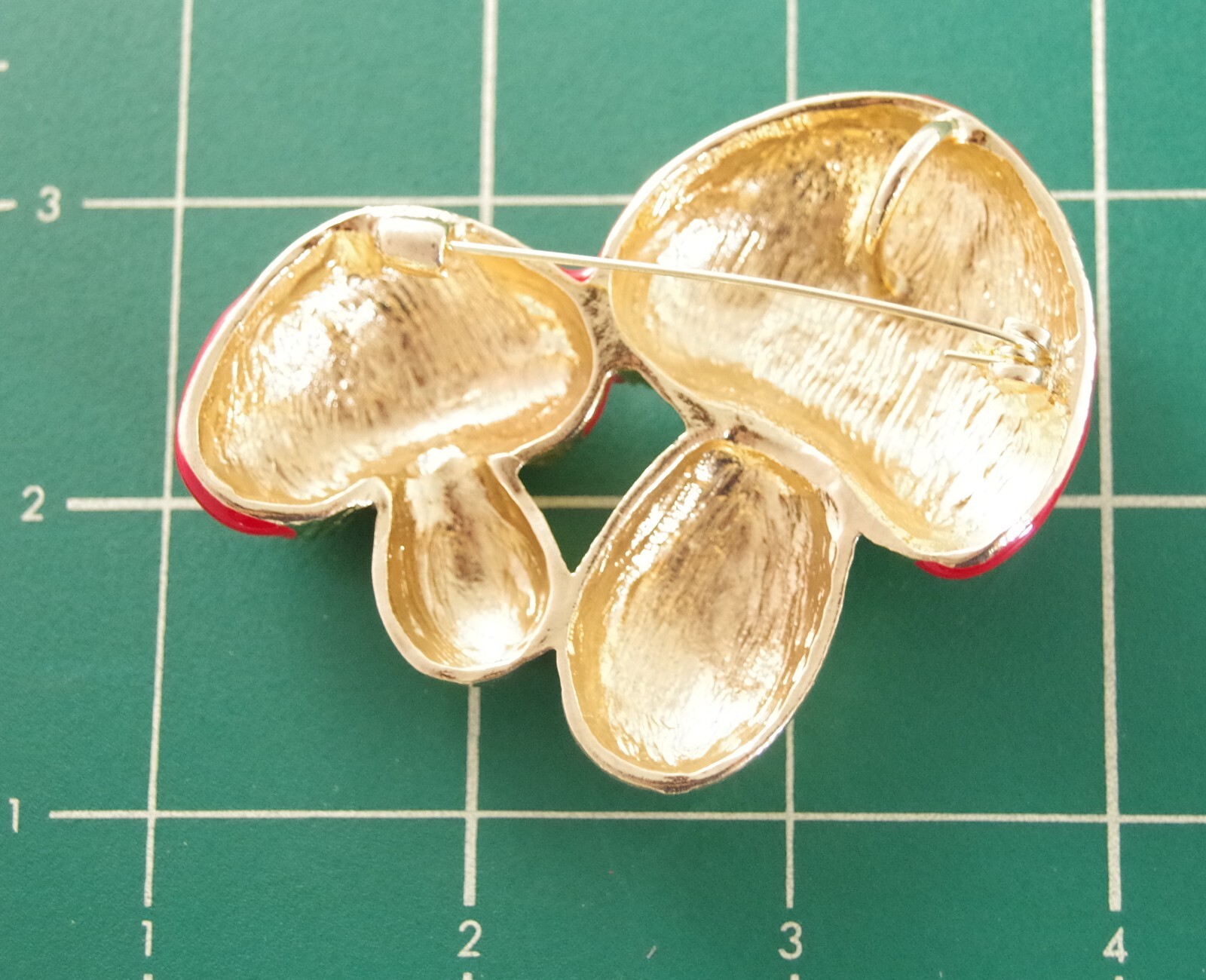 2.75″ BIG DOMED POLKA DOT MUSHROOM/ TOADSTOOL ENAMEL & GOLD PENDANT BROOCH COMBO