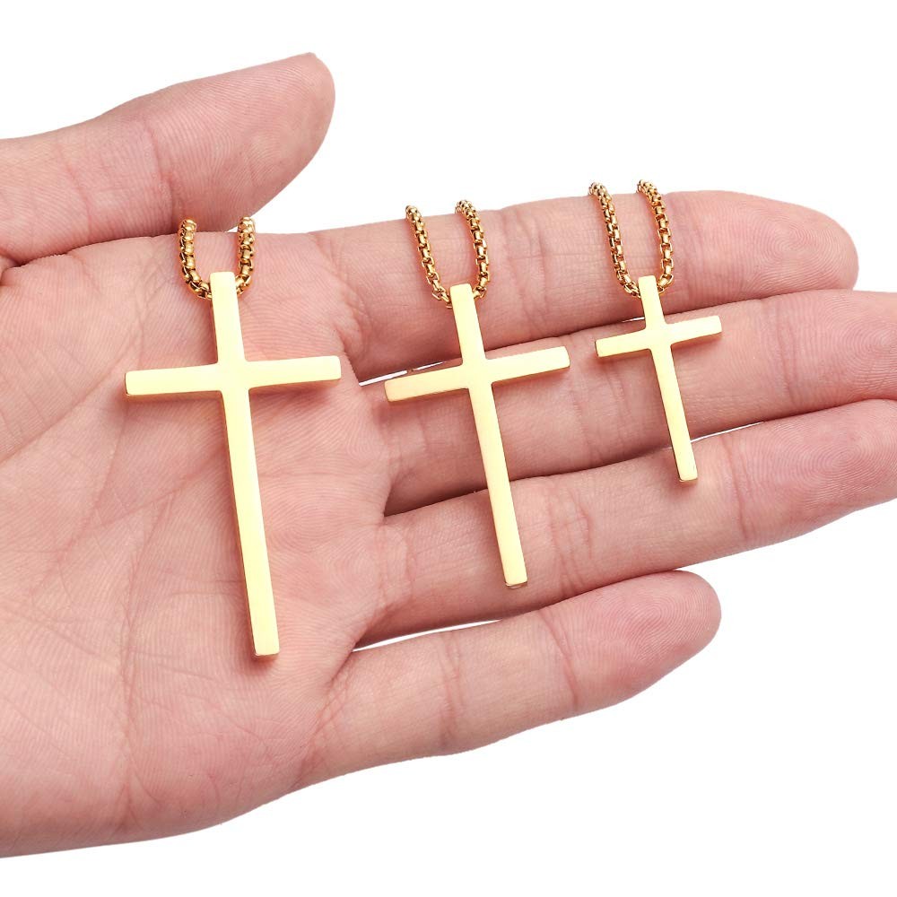 14KGoldPlated Cross Necklace for Men Stainless Steel Cross Chain Pendant for…