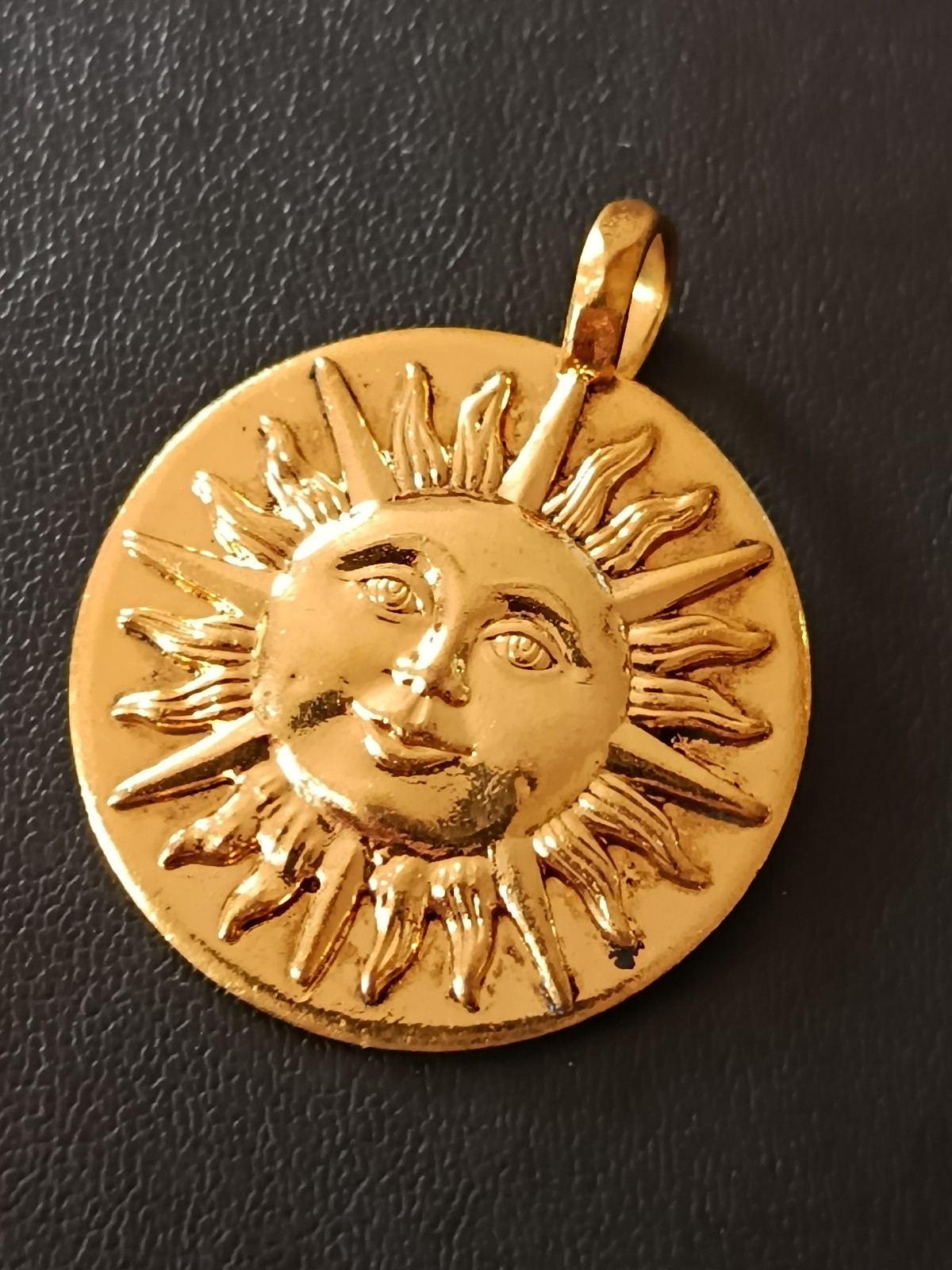 Signed Zoe Coste Sun Face Pendant Gold Tone French Designer 35mm Vintage