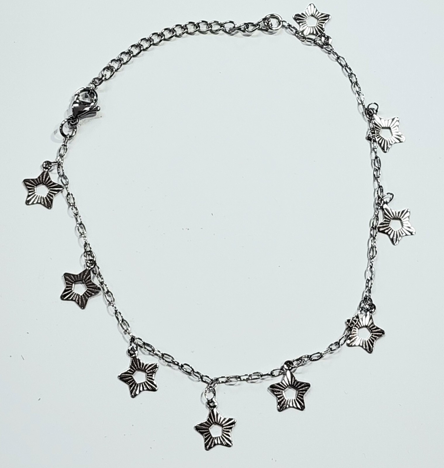 Stainless Steel Ankle Bracelet with Dangle Stars Adjustable 8.5-10.5 inch Long