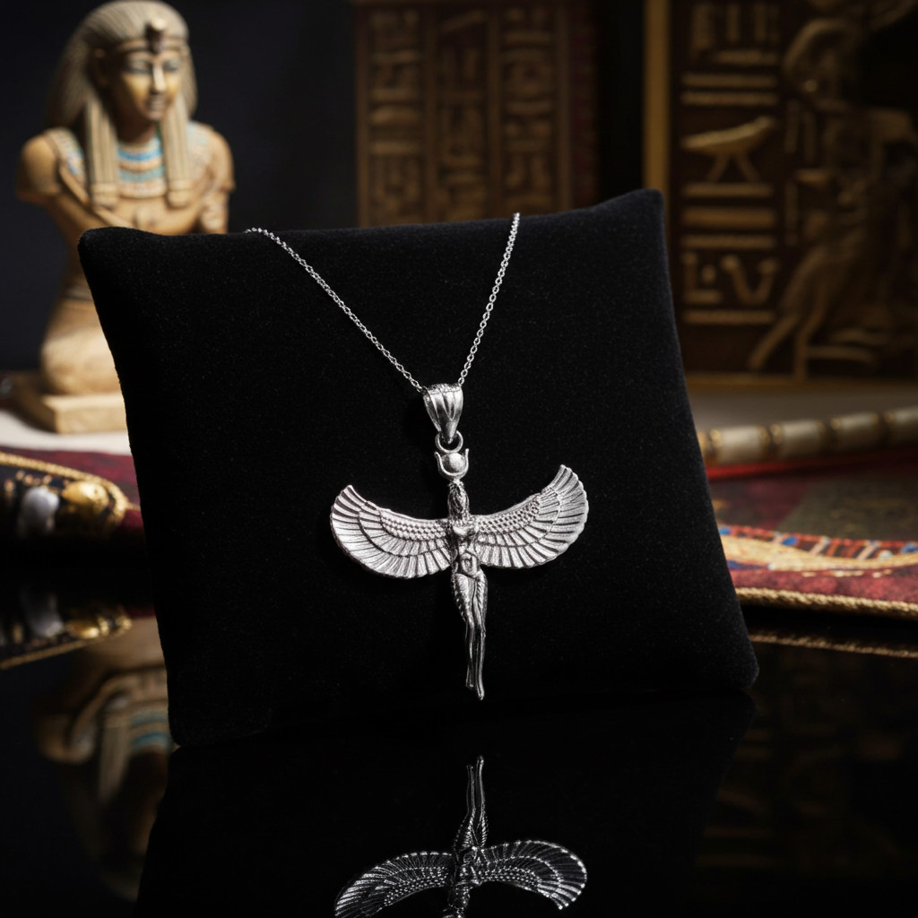 Sterling Silver Isis Egyptian Goddess Pendant Necklace