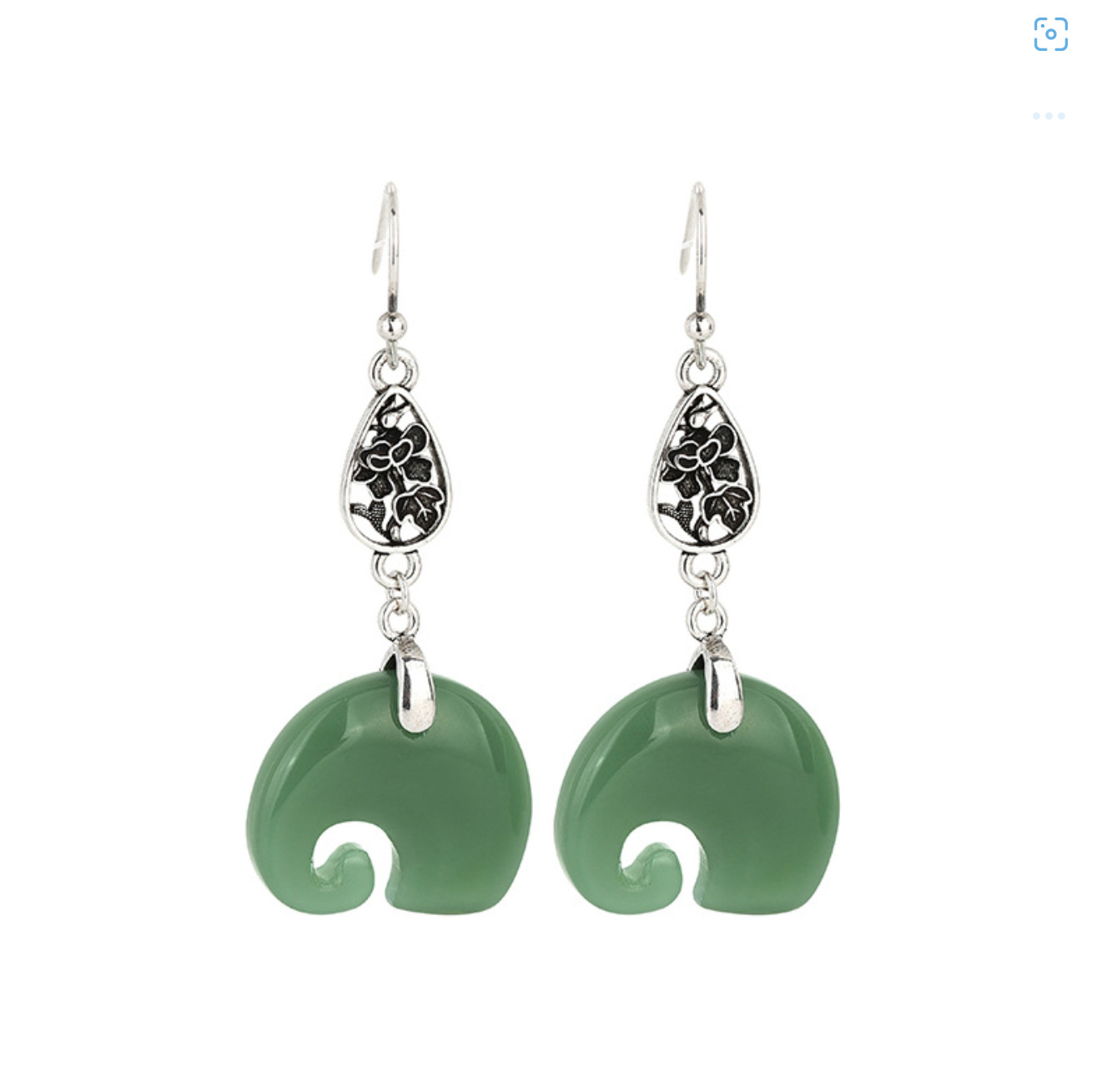 Jade Bohemian Drop Dangle Earrings Elephant Gemstone Boho 18K White Gold Plated