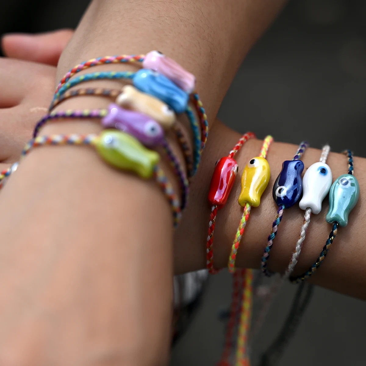 10pcs Ceramic Shell Friendship Bohemian Stackable Rope Wrap Charm Bracelet Y2k