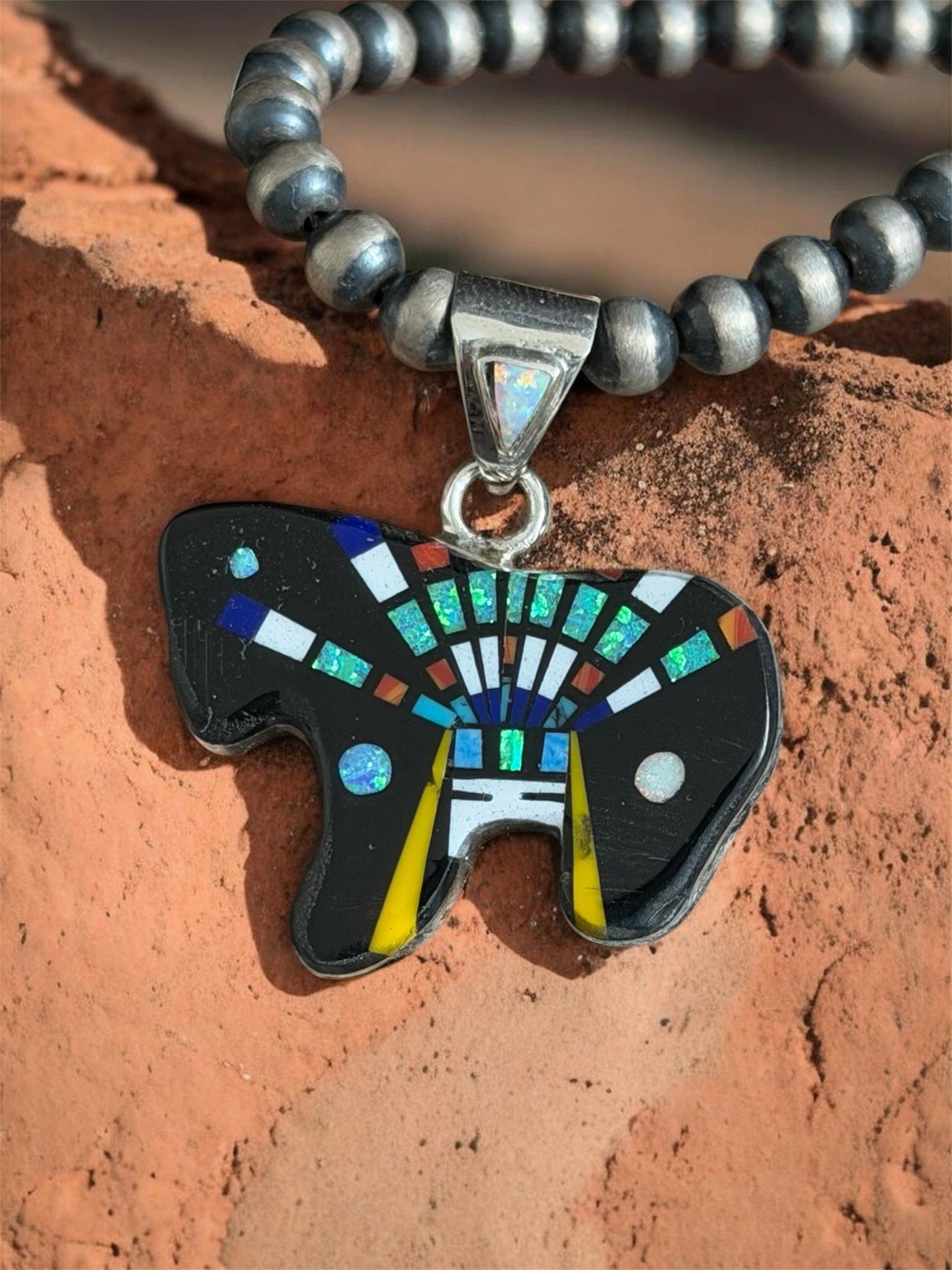 Southwestern Artisan Sterling Silver Galaxy Horse Micro Inlay Pendant Signed