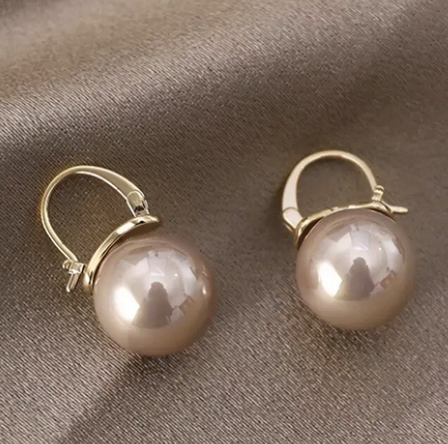 Classic Gold Plated Champagne Pearl Earrings