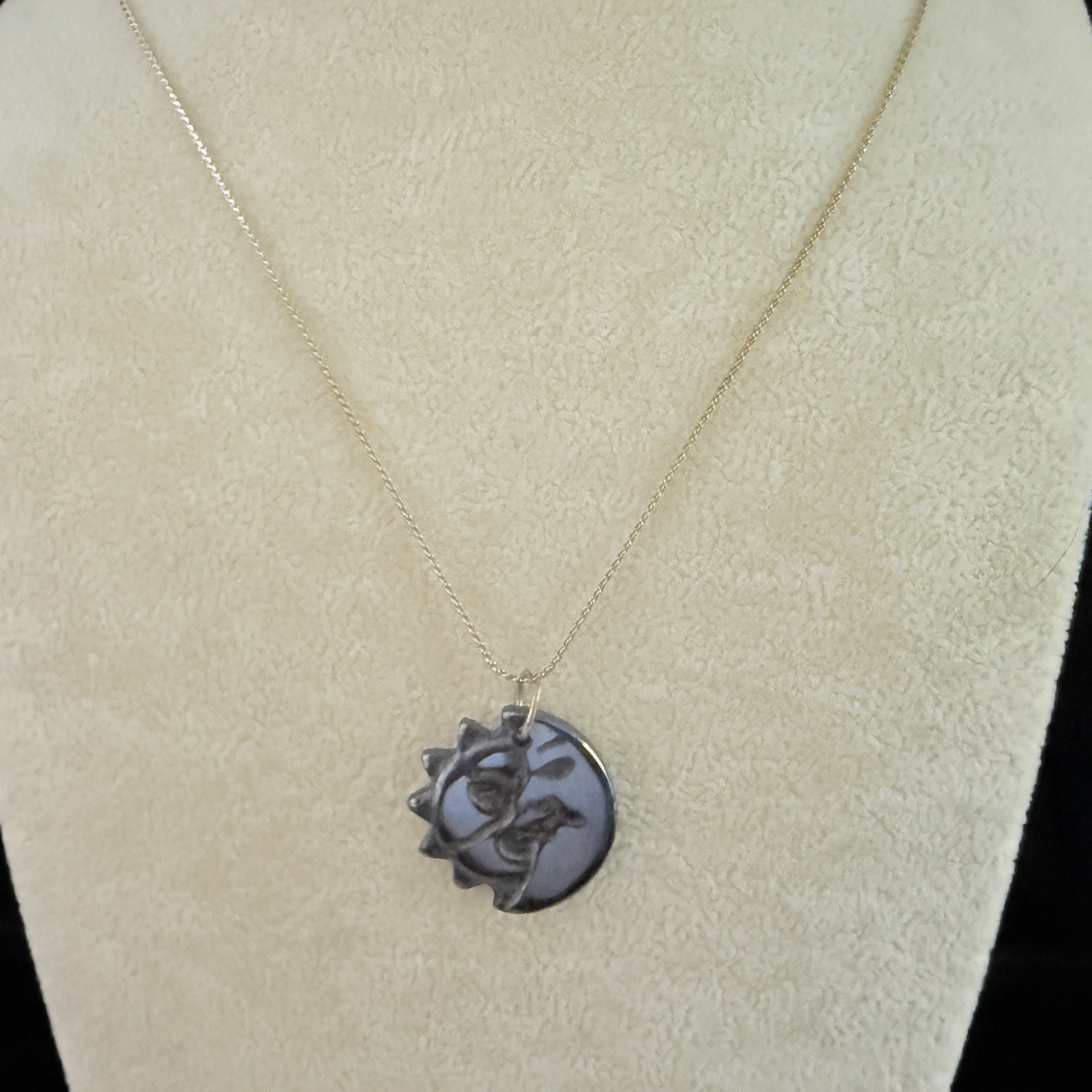 ARTISAN CARVED HEMATITE SUN & MOON YIN & YANG CELESTIAL NECKLACE-24″ (179)