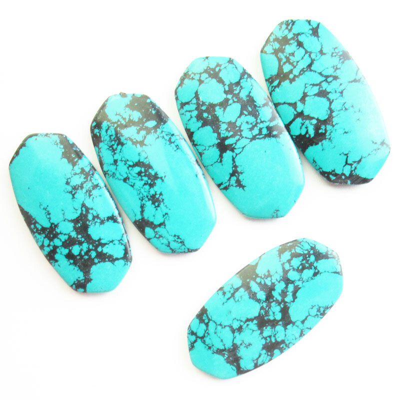 5Pcs 43x22x4mm Blue Black Turquoise Oval No Hole L0119328