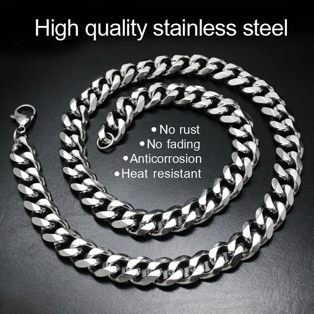 16-36″ Stainless Steel Silver Chain Cuban Curb Womens Mens Necklace 3/5/6/8/9mm