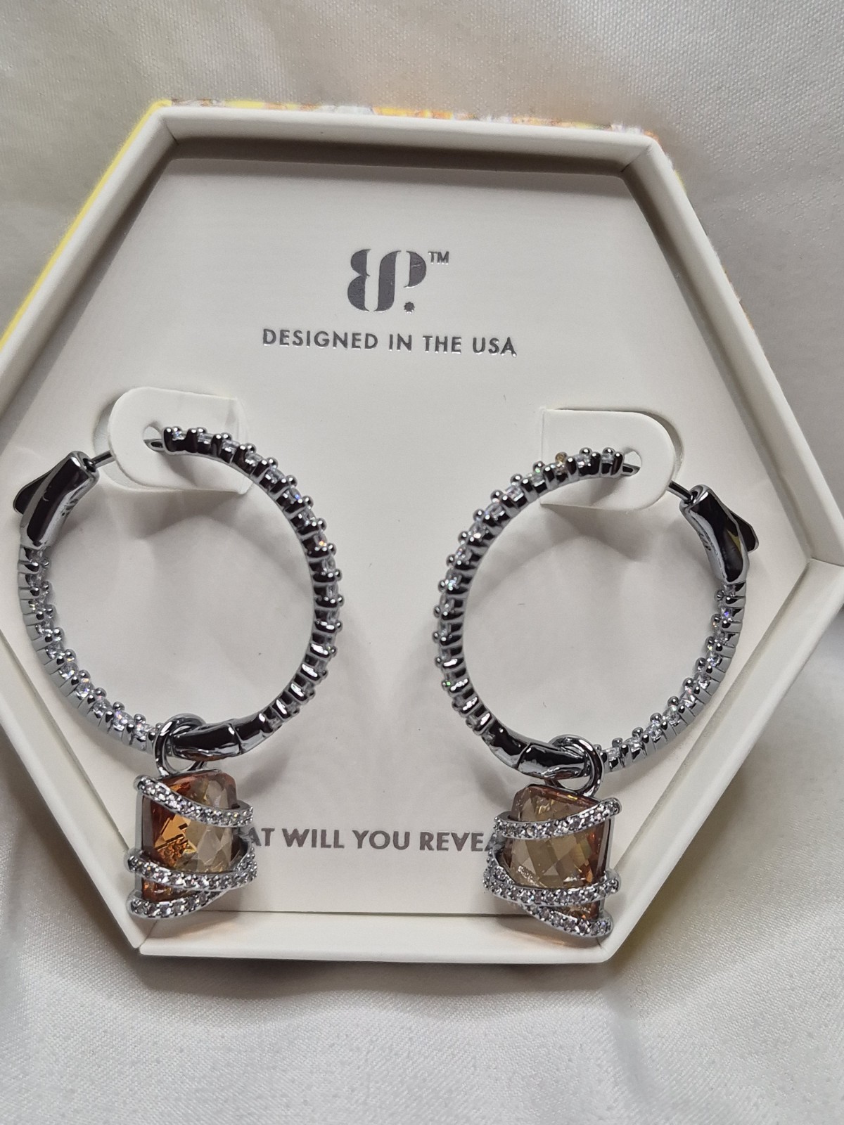 Bomb Party November 2024 Earrings “Intertwined In You” Amber Topaz On Hematite