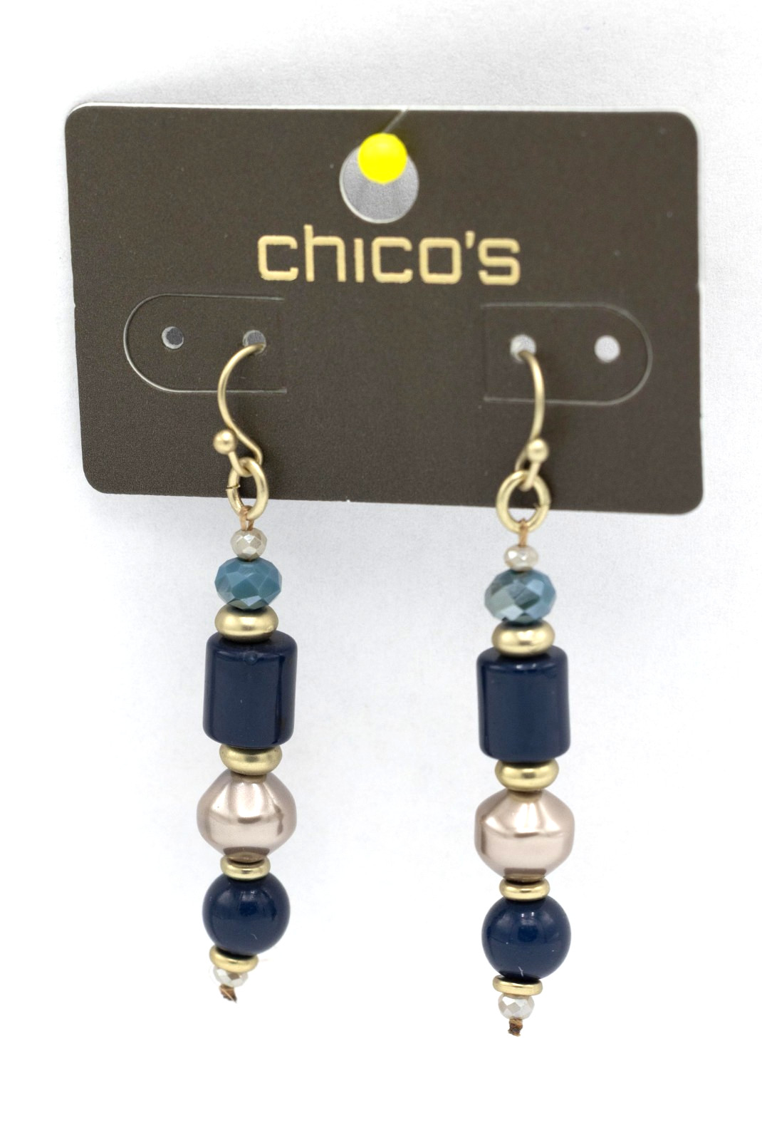 Chico’s Blue Silver/Gold-tone Beaded Drop Earrings New