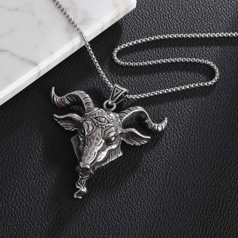 Retro Demon Satan Sheep Head Eye of Truth Lucifer Pendant Gothic Punk Necklace