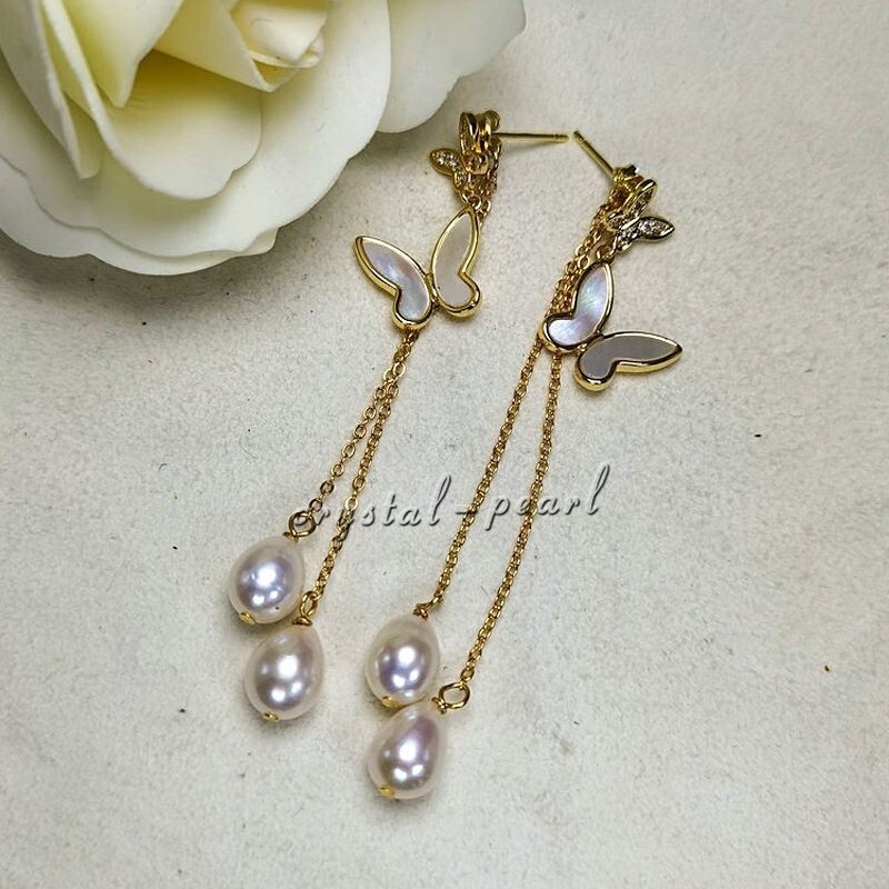 Genuine AAA natural south sea white pearl dangle earrings 14k yelllow gold P