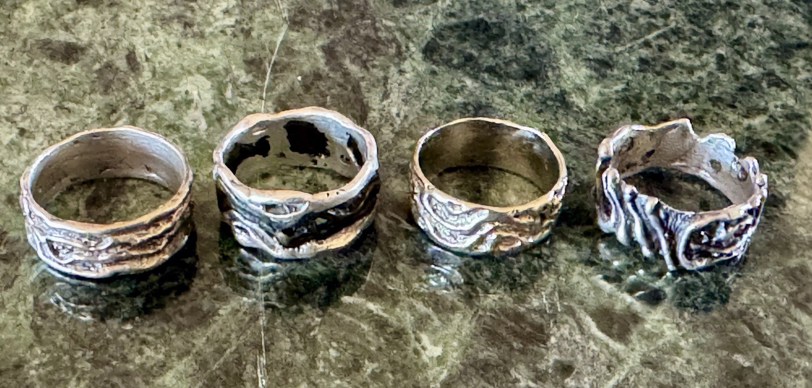 Lot of 4 Silver Tone handmade Band Ring Size ukn. Brutalist / Steampunk UNIQUE