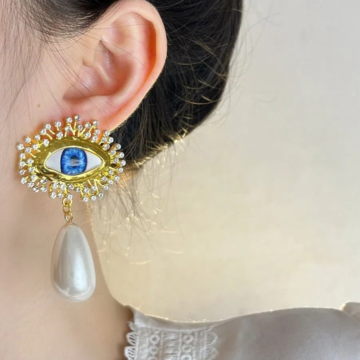 Women’s Abstract Eye Statement Drop Earrings Gold Tone Zinc Alloy Fashion Stud