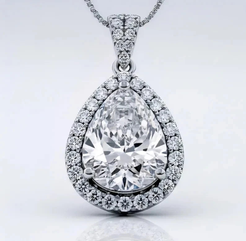 RARE 4.00 Ct Certified White Treated Diamond Solitaire Pendant in 925 Silver