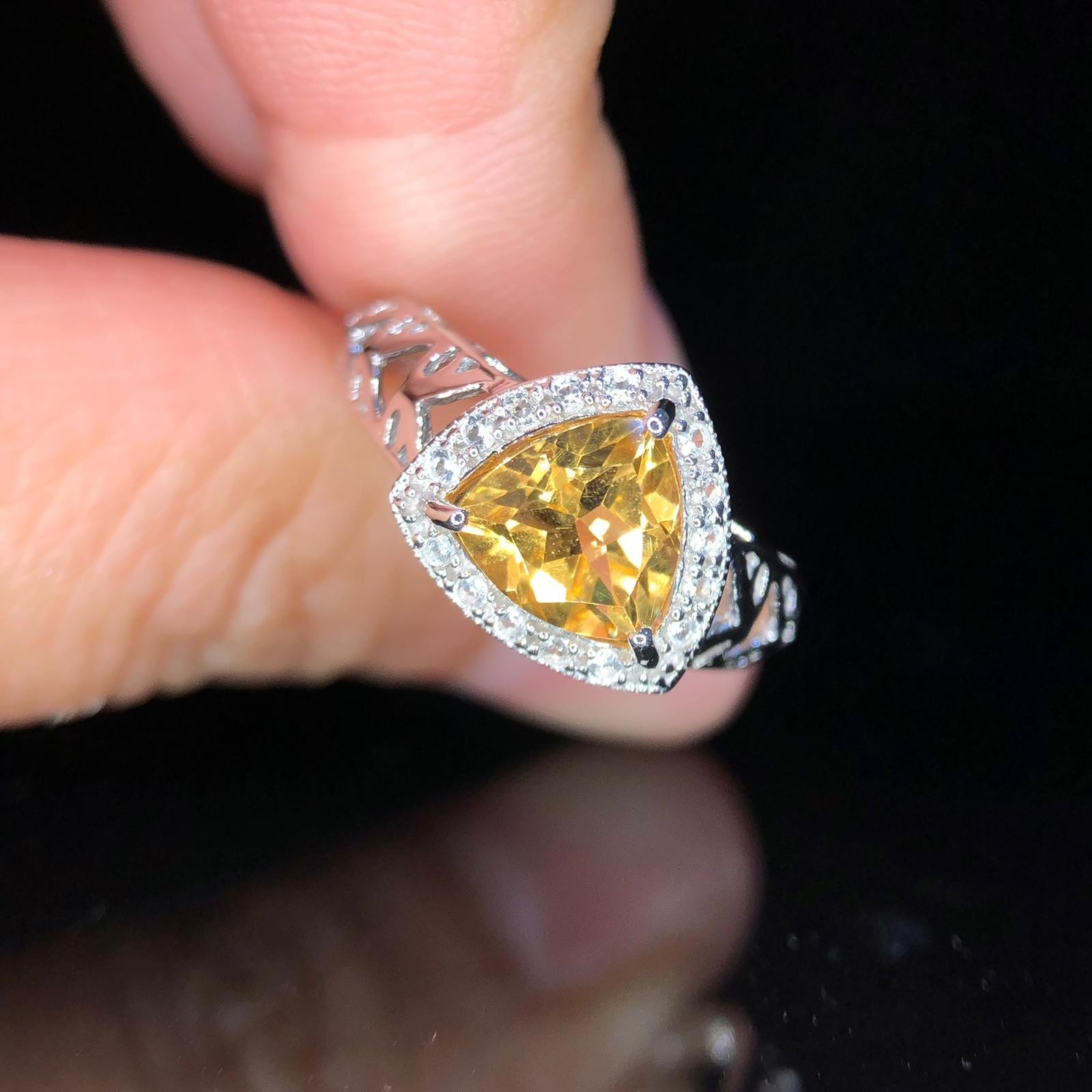 925 Sterling Silver Ring Trillion Citrine 7x7MM Ring Size 6 Gemstone Jewelry