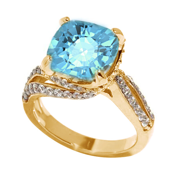6.37 Cushion & Round Cut Prong-set Solitaire Ring Simulated Gemstone Silver