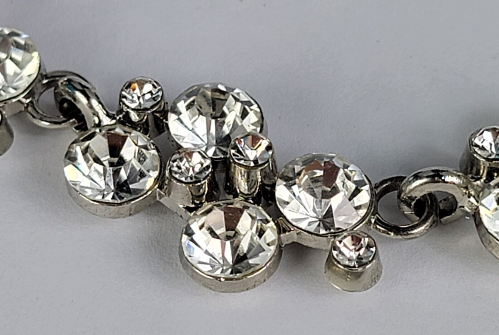 Silver-Tone Clear Crystal Statement Bib Necklace 20.5 in Lobster Clasp