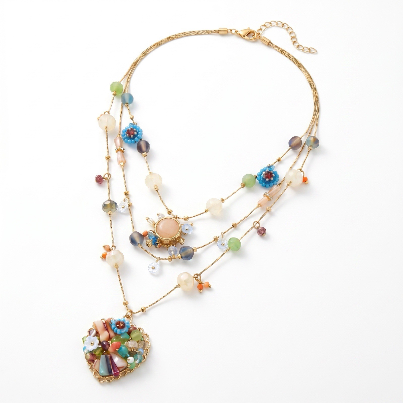 Boho pendant necklace adjustable chain in butterfly and heart layers for women