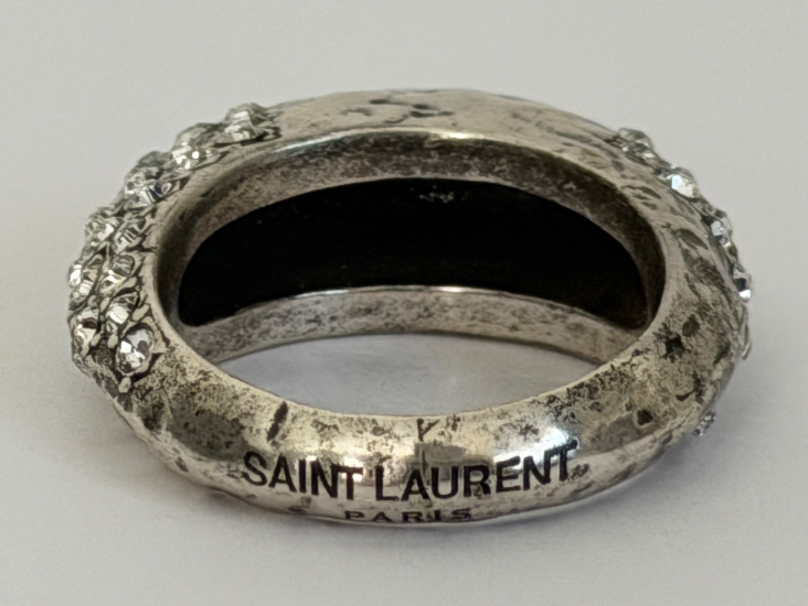 NWT Saint Laurent YSL Crystal Molten Bumpy Silver Brass 3D Dome Band Ring 6 $895