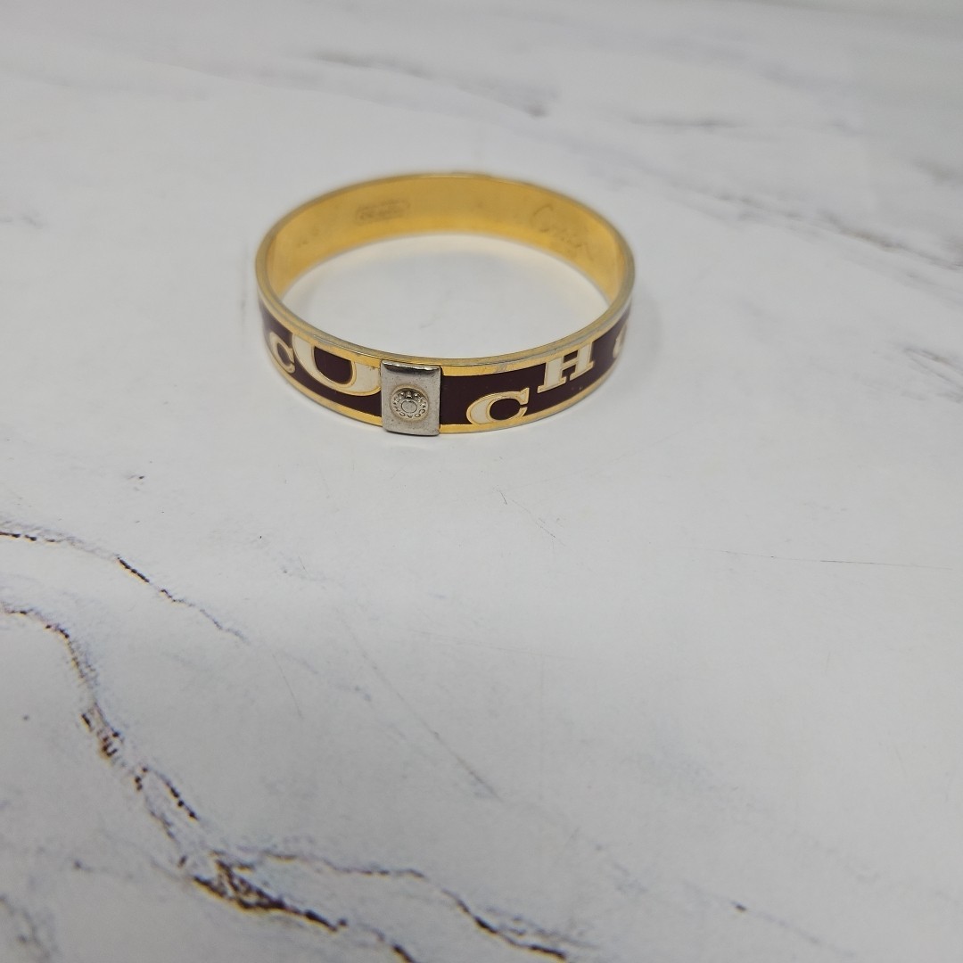 COACH Enamel Bangle Bracelet Brown Cream Logo Lettering Gold