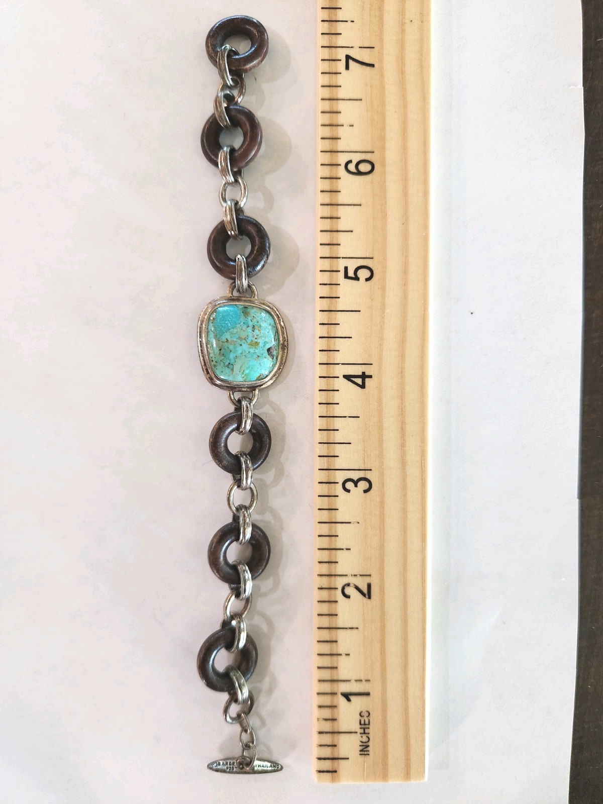 Barse Sterling Silver Turquoise And Wood Toggle Bracelet 925 Artisan Boho Gem