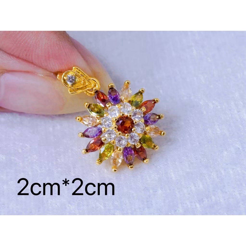 Amethyst pendant with diamonds Flower 24K Thai Baht Yellow Gold GIFT Girl Women