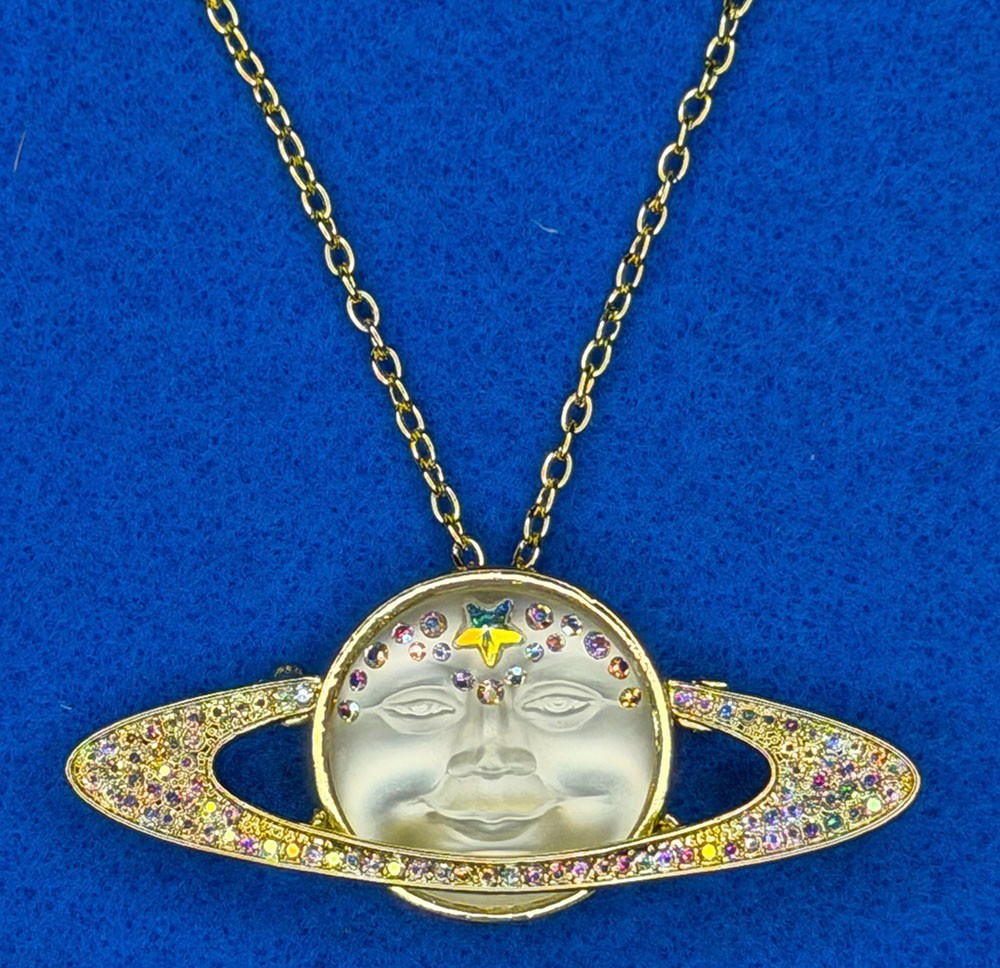 Kirks Folly Solar Galaxy 25mm Venus Seaview Moon Pin/Pendant/Necklace goldtone