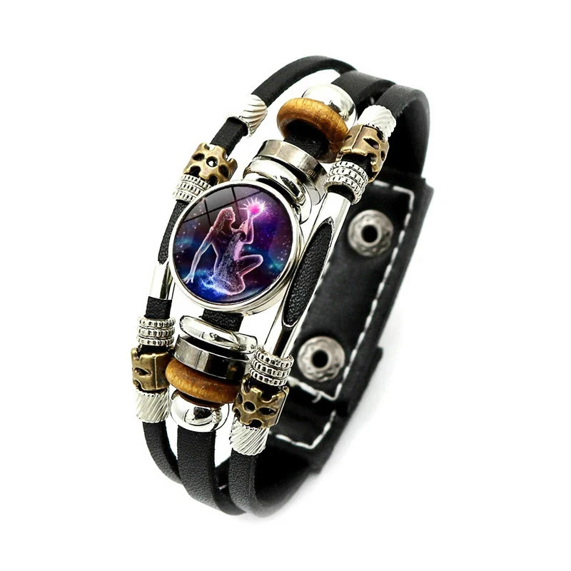 Women Leather Bracelet Snap Button Charm Adjustable Layered Strap Jewelry