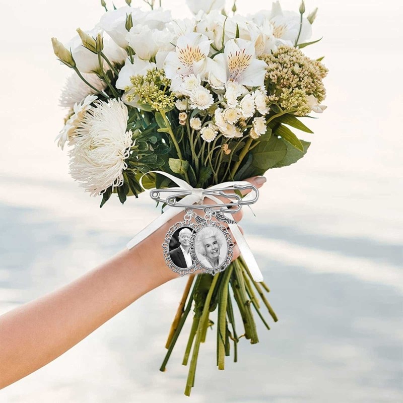 Family Photo Gem Holder Brooch Pendant Bouquet Charm Pin Wedding Boutonniere
