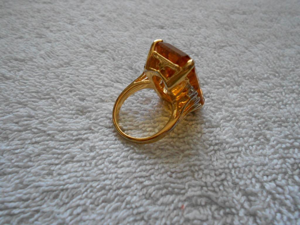 18K HGE Topaz CZ Cocktail Ring Size 6.75 Heavy Gold Electroplate 10.2 Grams