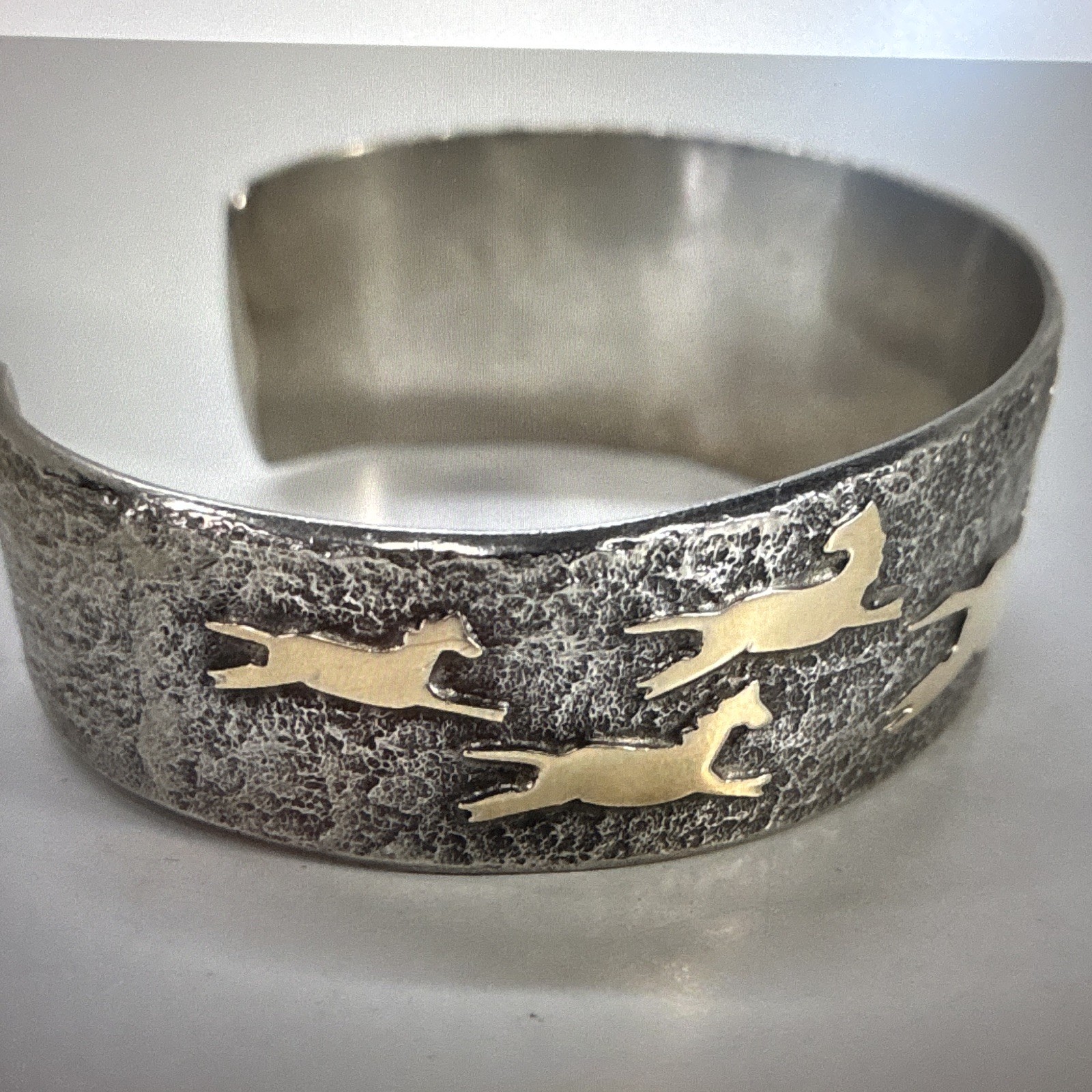 Paul Sazbo Sr. Silver 925/14K Gold Accent Running Horses Cuff Bracelet 43.83g
