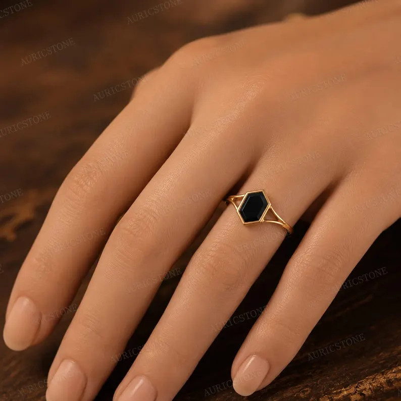 Lab Created Black Hakik Ring, Base Metal: Brass Finish: Gold Plated