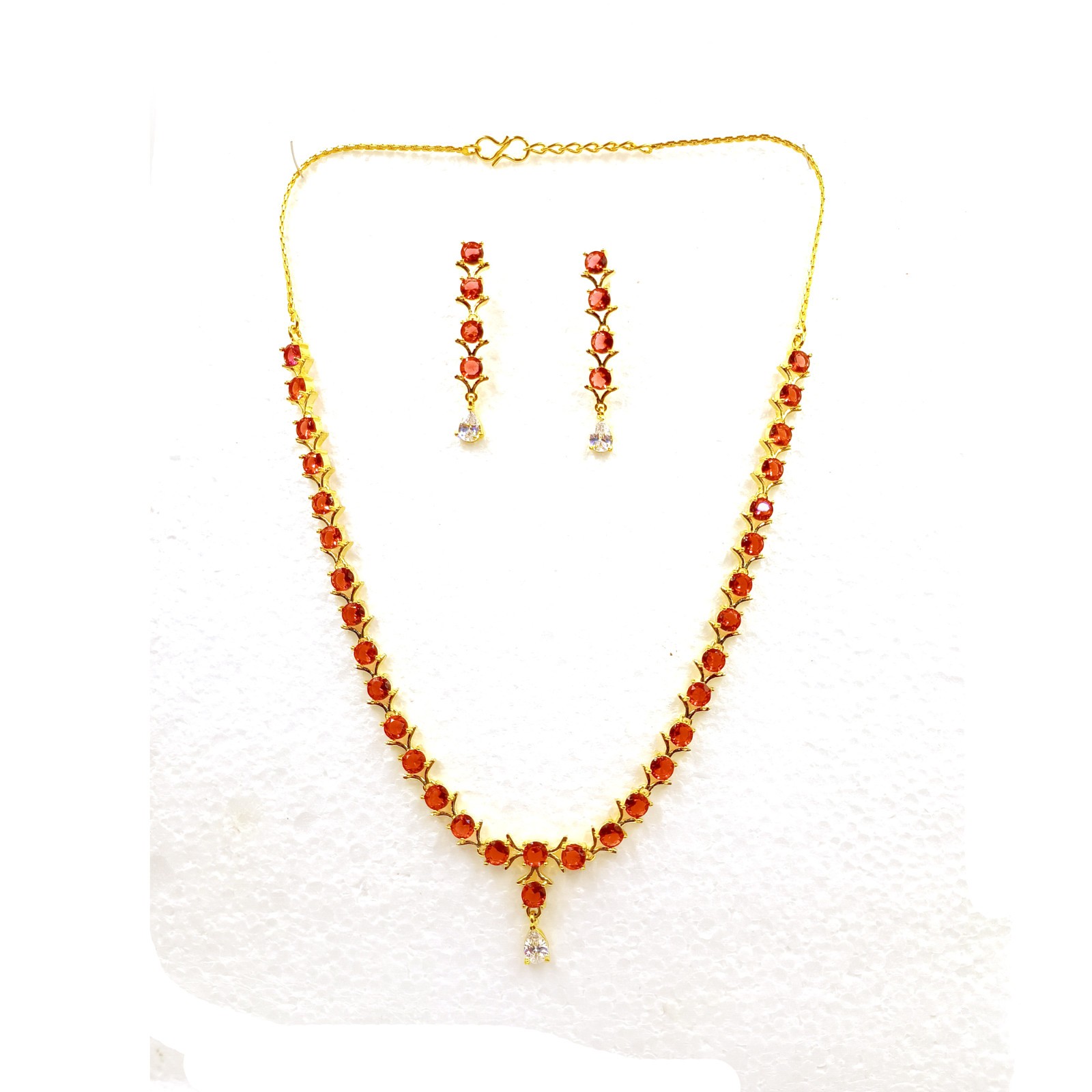 Red Garnet Necklace Set 22k Gold Plated Jewelry Set for Women Gift