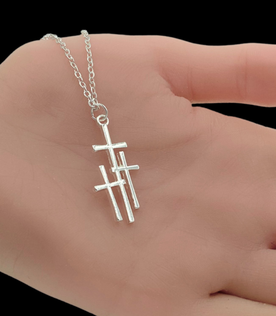 Three Crosses Pendant Necklace White Gold