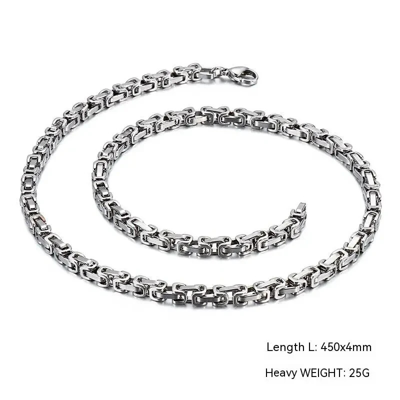18-40″MEN’s Stainless Steel 4mm/6mm/9mm Silver Byzantine Box Link Chain Necklace