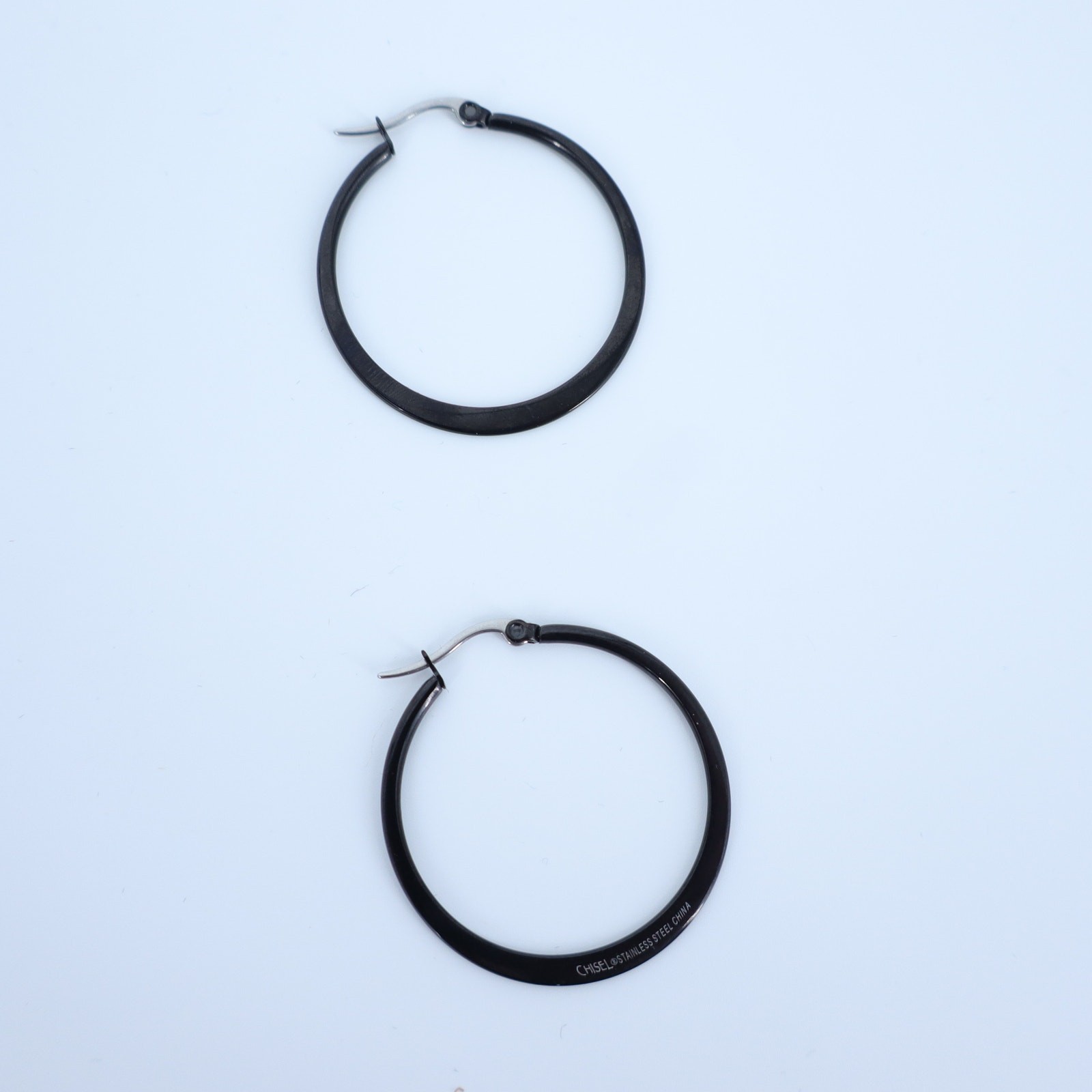 CHISEL Stainless Steel Black Tapered Hoop Earrings 60mm