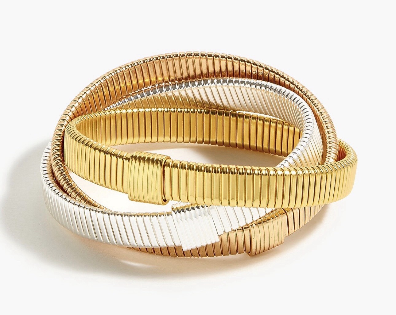 J. Crew Omega Interlocking Stretch Bracelets Tri Color Gold Silver Rose SOLD OUT