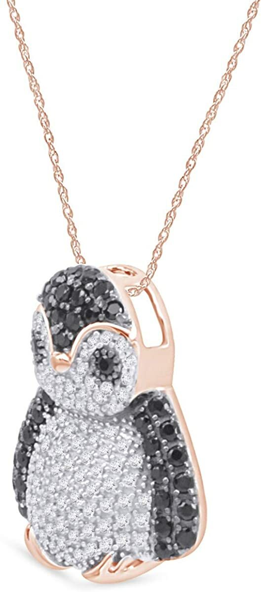 Penguin Simulated Diamond Pendant Necklace 14k Rose Gold Plated Sterling Silver