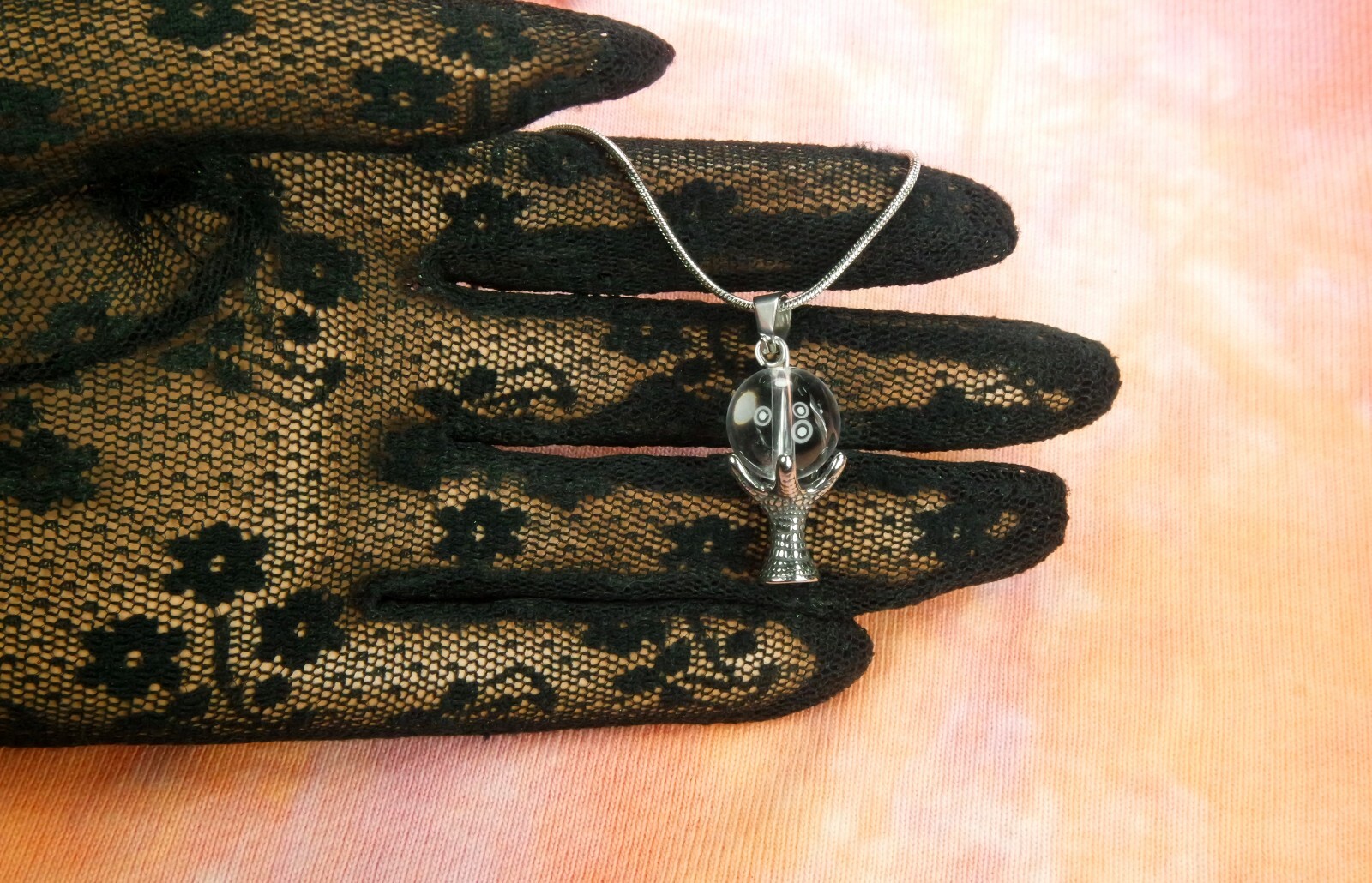 Crystal Ball Necklace, Natural Quartz Witches Eye Charm, Scrying Fortune Teller
