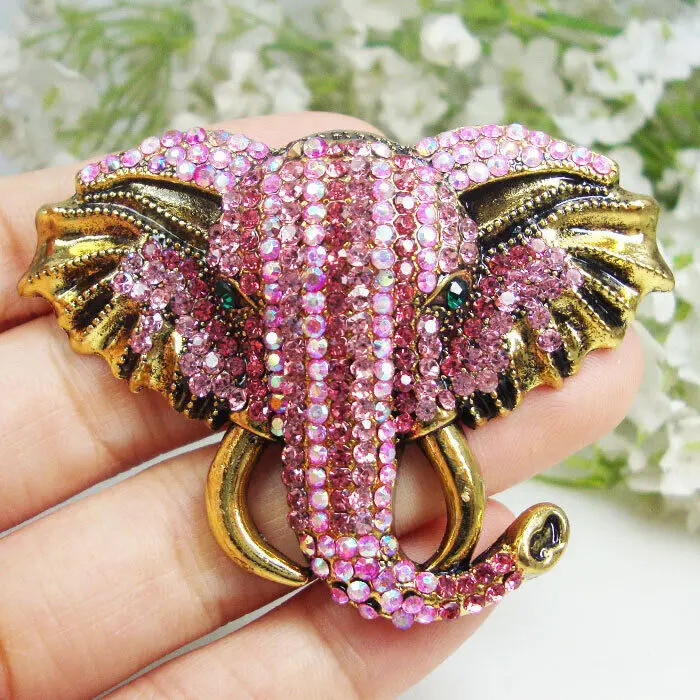 Pink Pretty Elephant Animal Woman Rhinestone Brooch Pin Pendant