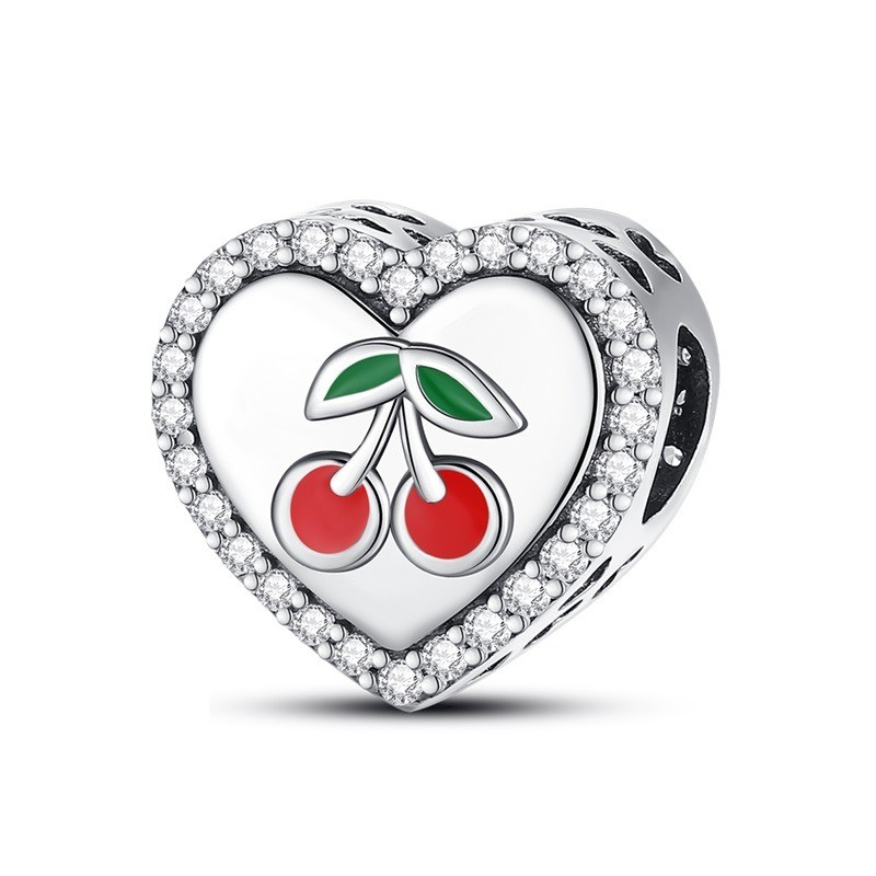 PANDACH 925 Sterling Silver Fruit Heart Bead Charm, Cute Friendship Jewelry Gift