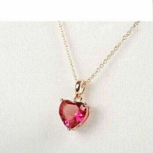 2Ct Heart Cut Simulated Diamond Ruby Solitaire Pendant In 14K Rose Gold Plated