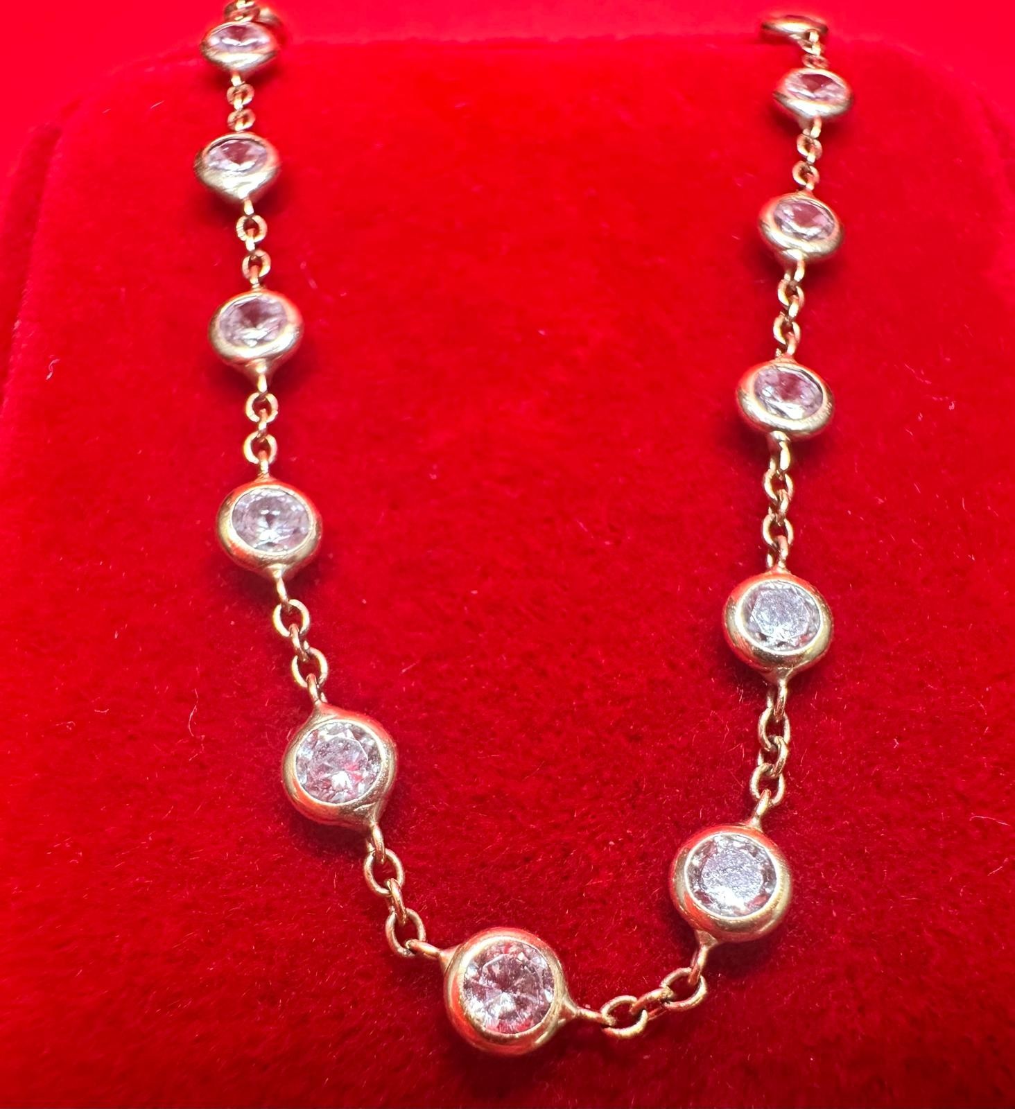 14k Gold Bezel Necklace-Cubic Zirconia